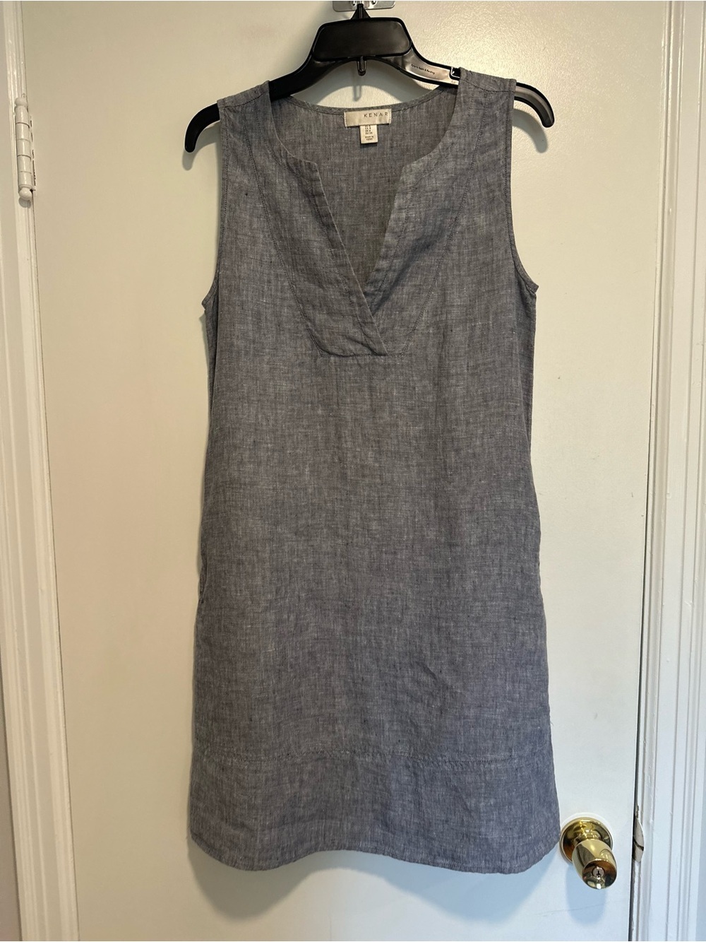 Kenar 100% Linen Sleeveless Shift Dress Dusty Blue Coastal Boho Summer Beach.